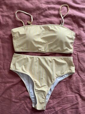 SHEIN Yellow Striped High Waist Bikini Set